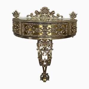 Antique French Belle Époque Bronze Mirror & Brass Nightstands, Set of 2