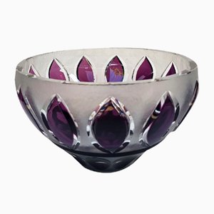 Czech Ruby ​​Crystal Clear Glass Bowl with Battuto Technique, 1960s