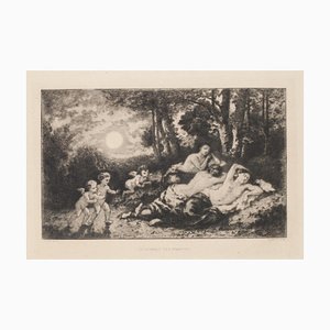 Acquaforte Eugene Charvot, Resting Ninfe di Après Diaz De La Pena, 1880