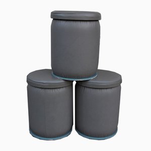 Gray Leatherette Ottomans, 1980s, Set of 3