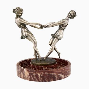 Centre de Table Art Déco André Gilbert avec Sculpture en Bronze de Dancing Girls, France, 1925