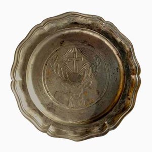 Jagermeister Advertising Liquor Pewter Plate, 1950s