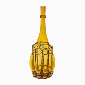 Vintage Iron & Amber Glass Bottle