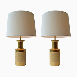 Gilded and Stoneware Ceramic Table Lamps from Bitossi, Italy, Set of 2