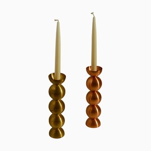 Candle Holders in Brass and Copper, Set of 2