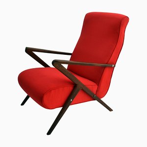 Red Italian Mahogany Lounge Chair, 1950s