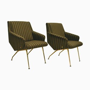 Set of Lounge Chairs in Black and Gold Striped Fabric, 1950s