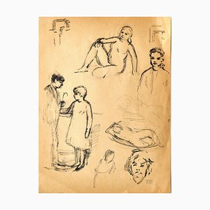 Jacques Hirtz, Figures, Pen Drawing, Mid-20th Century