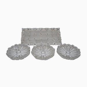 Bottles and Drink Tray in Carved Molded Glass, Set of 3