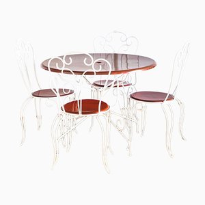 Tavolo e sedie in metallo e fibra di vetro, Francia, anni '70