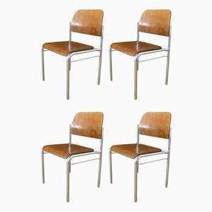 Chaises Empilables en Contreplaqué avec Structure en Chrome, 1950s, Set de 4