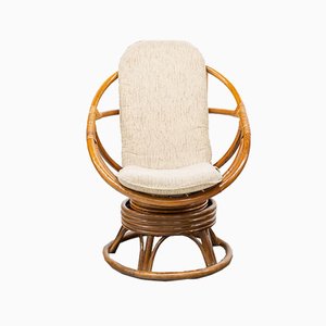 Round Bamboo Swivel Armchair, 1970s