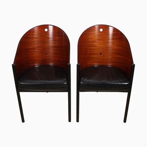 Wood & Leather Chairs by Philippe Starck, Set of 2