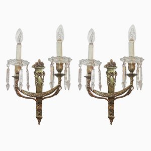 Bronze and Crystal Sconces, 1960s, Set of 2