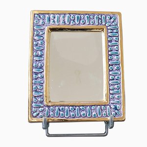 Small Ceramic Wall Mirror with Enamel Glaze Attributed to François Lembo, 1970s