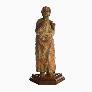 Geschnitzte Statue einer Heiligen Person aus Holz, 17. Jahrhundert