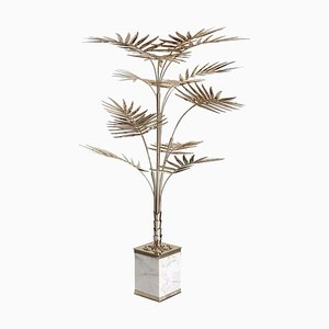 Palm Tree Floor Lamp in Brass with Marble Base