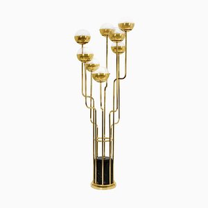 Floor Lamp in Gold-Plated Brass with Black Marble Base