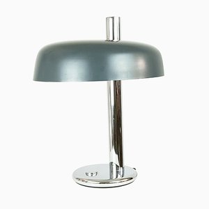 Grey and Cobalt Blue Aluminum and Chrome-Plated Table Lamp by Egon Hillebrand for Hillebrand Lighting, 1970s