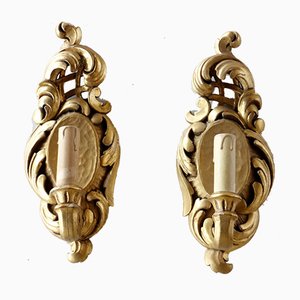 Italian Baroque Style Gilded Wood Sconces, 1940s, Set of 2