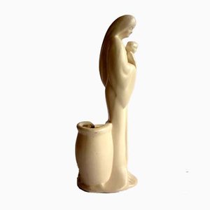 Antike Jugendstil Keramik Madonna Statue von Haeger