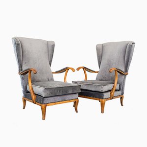 Sessel aus Nussholz & Samt von Paolo Buffa, 1950er, 2er Set