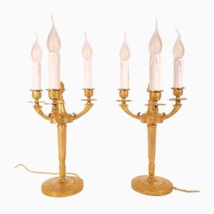 French Gilded Bronze Candelabra Table Lamps from Maison Boler of Paris, 1930s, Set of 2