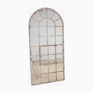 White Arched Factory Window Mirror