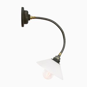 Mid-Century White Opaline Glass Sconce with Flexible Arm