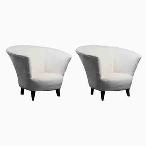 White Lounge Chairs, 1950s, Set of 2