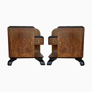 Mid-Century Modern Front Nightstands with Original Hardware and Ebonized Bases, 1940s, Set of 2
