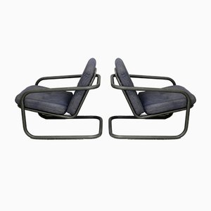 Set of French Tubular Steel & Foam Cushions Prisunic Edition Lounge Chairs, 1973