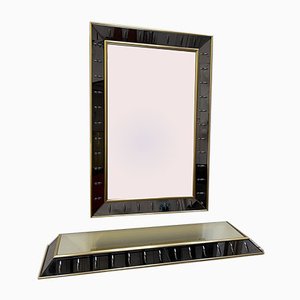 Italian Glass & Brass Mirror & Console Set from Cristal Art, 1960s, Set of 2