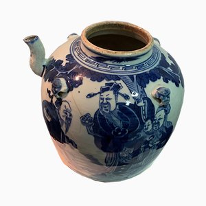 Japanische Kobaltblau Glasierte Porzellan Teekanne mit Schriftzeichen, 18. Jh