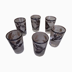 Silver Inlaid Engraved Shot Glasses, 1930s, Set of 6