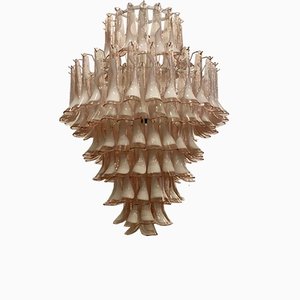 Mid-Century Round Light Pink and White Murano Glass Chandelier from Mazzega, 1970s