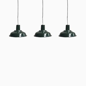 Dark Green Enamel Factory Ceiling Lamp, 1960s