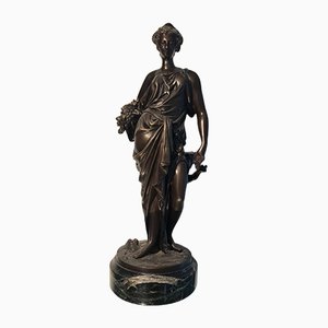 Bronze Statue with Black Marble Base by Auguste Moreau, 19th Century