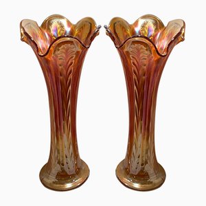 Carnival Glass Vases, 1930s, Set of 2