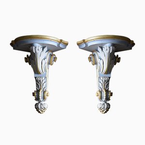 Antique Gilt and White Painted Corner Wall Brackets, Set of 2