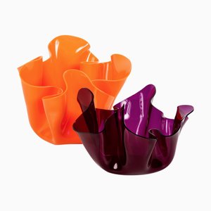 Mid-Century Acrylic Glass Orange and Purple Acrylic Glass Husk Centerpieces from Guzzini, Set of 2