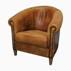 Club chair vintage in pelle color cognac, Paesi Bassi