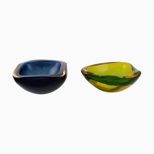 Murano Glasschalen in Blau und Grün-Gelb, 2er Set