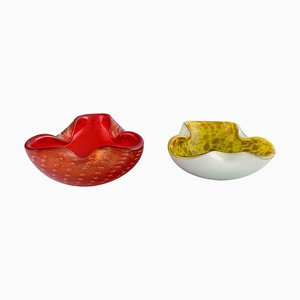 Murano Bowls in Mouth-Blown Art Glass with inlaid Bubbles, Set of 2