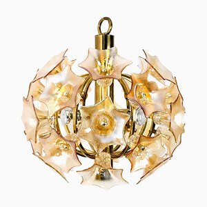Florale Lampe aus Murano Glas und Messing Sputnik Deckenlampe von Simon & Schelle, 1970er