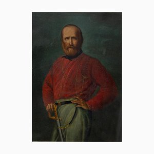 Inconnu, Portrait de Jeune Giuseppe Garibaldi, Huile Sur Cuivre, 19ème Siècle