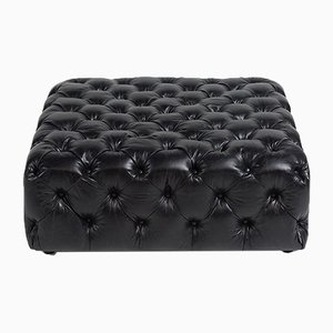 Black Buttoned Leather Ottoman