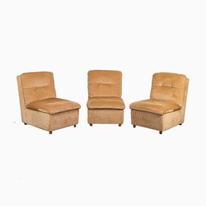 Sillones modulares vintage de terciopelo marrón claro, años 70. Juego de 3