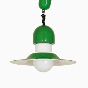 Vintage Green & White Ceiling Lamp, 1970s