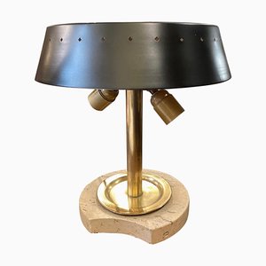 Lámpara de mesa italiana de travertino y latón de Fratelli Mannelli, años 60